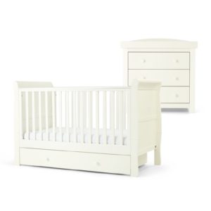 Mamas & Papas Mia 2 Piece Cotbed & Dresser Set - White