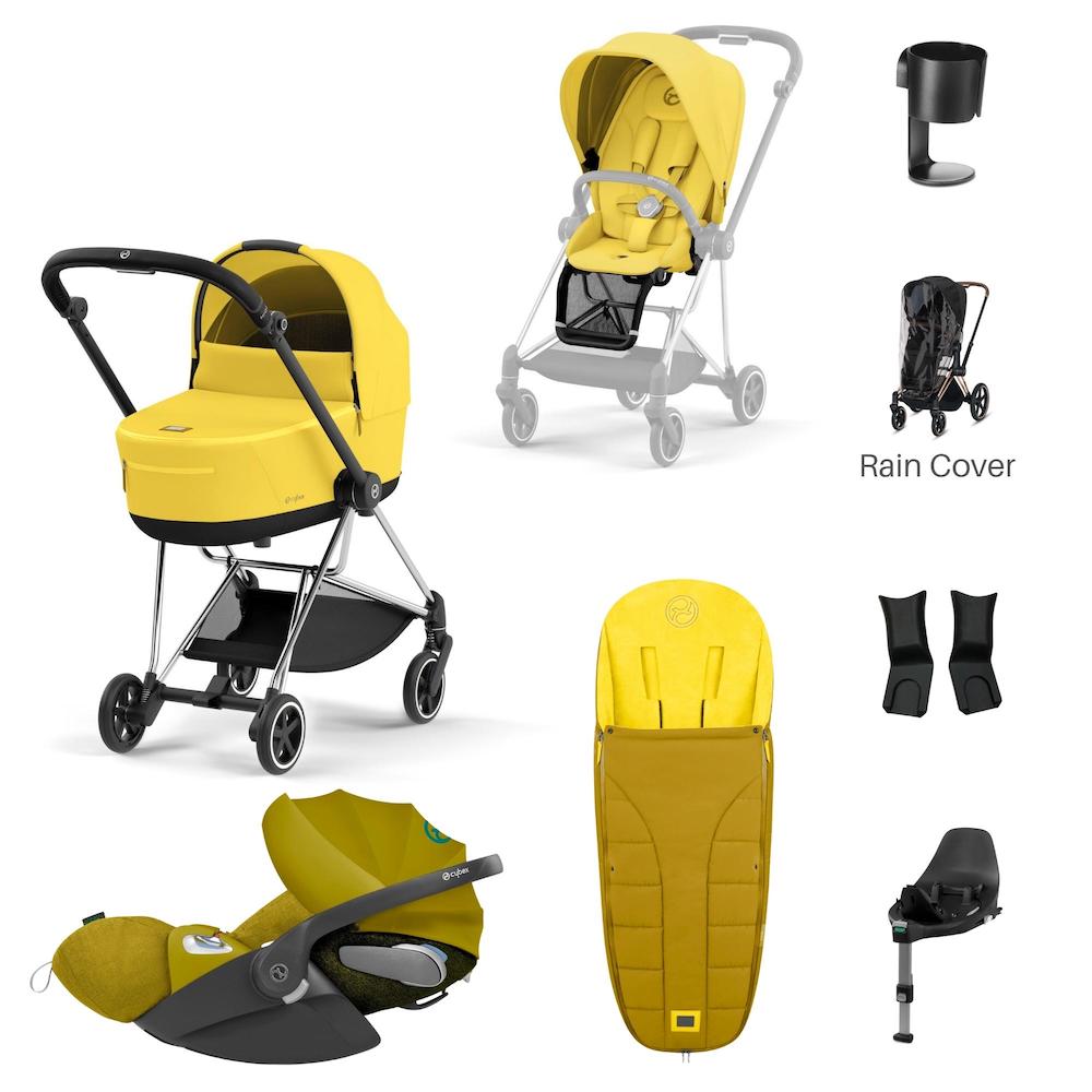 black and yellow stroller travel system