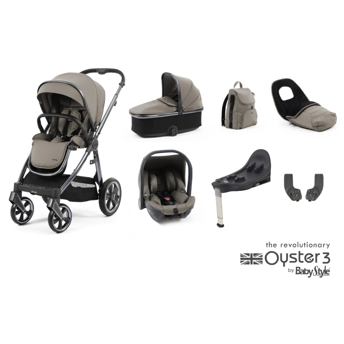 Oyster 3 Luxury Bundle with Capsule Car Seat Base Stone Simply Baby Lancaster